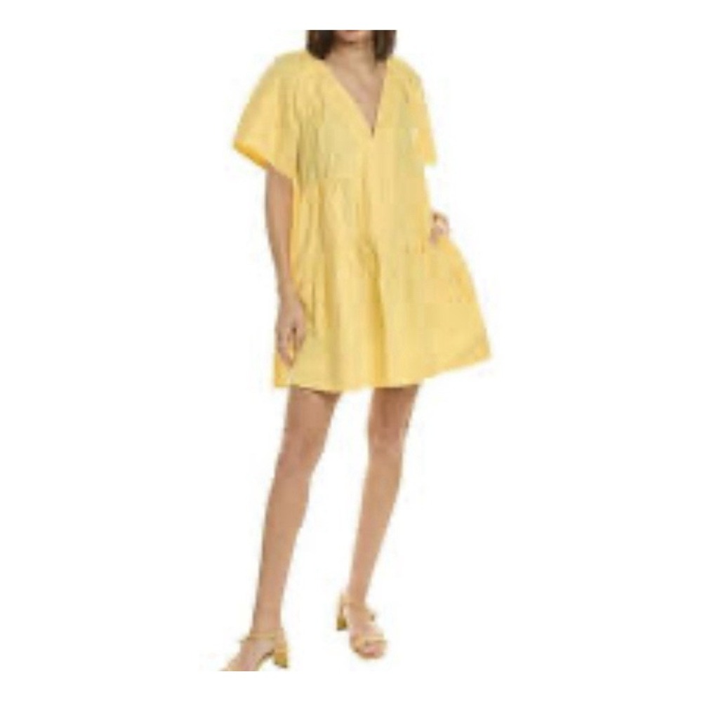 ALC Camila Dress Womens 2 Yellow Tiered Short Sleeve Mini Cotton Canvas Boho